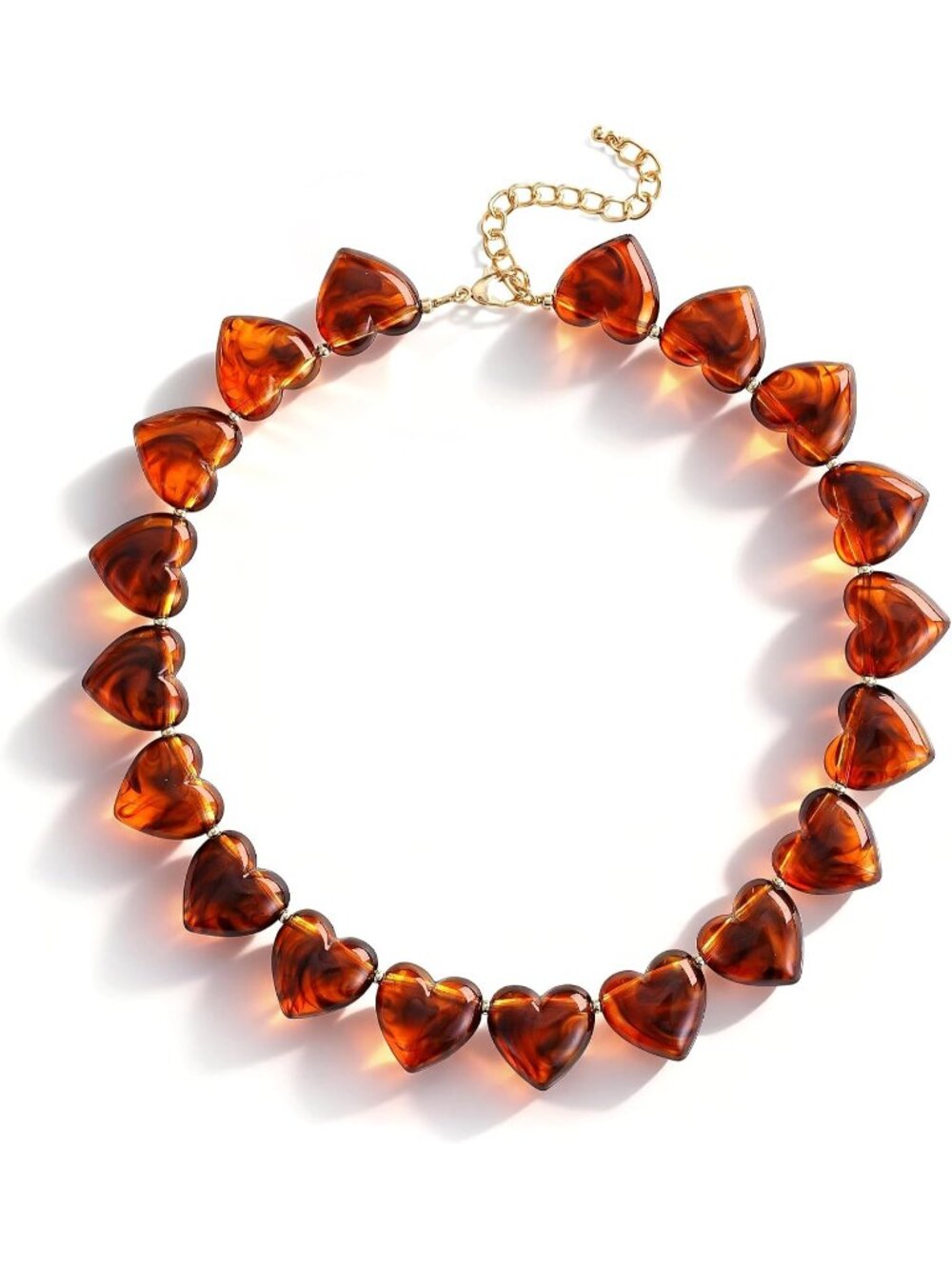 Women's Amber Shell Resin Heart Choker Vintage Chunky Statement Jewelry